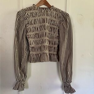 Brown Gingham blouse with Puff sleeves